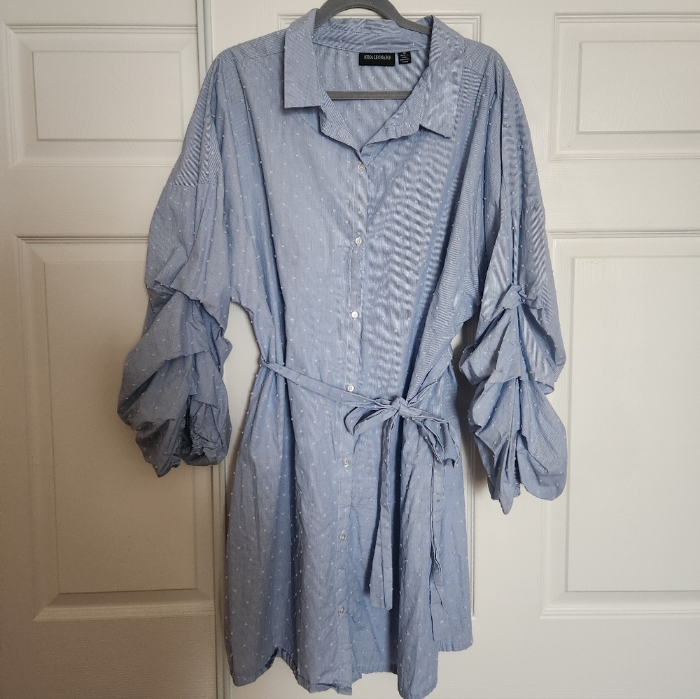 Nina Leonard Striped Blue Shirt Dress